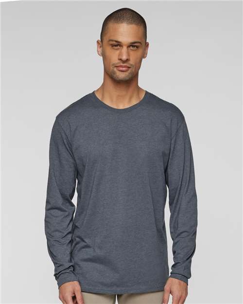 LAT 6918 Unisex Fine Jersey Long Sleeve Tee - Vintage Denim - model front