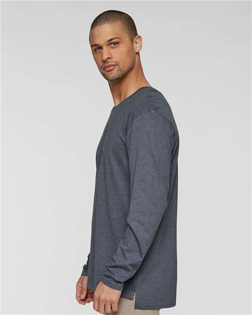 LAT 6918 Unisex Fine Jersey Long Sleeve Tee - Vintage Denim - model side