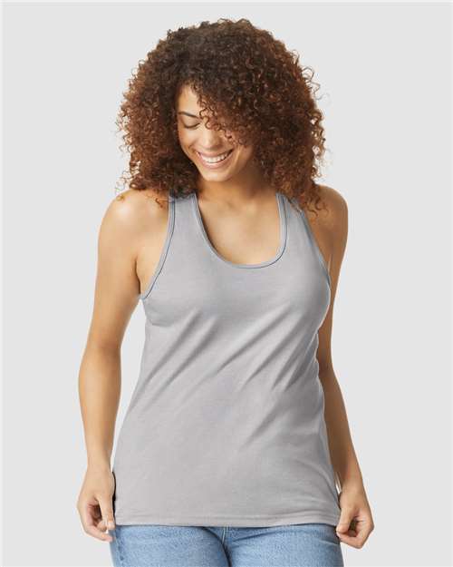 Gildan 64220LCVC Women's Softstyle CVC Racerback Tank Top - Cement - model front