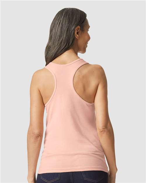 Gildan 64220LCVC Women's Softstyle CVC Racerback Tank Top - Dusty Rose - model back