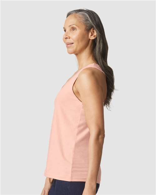 Gildan 64220LCVC Women's Softstyle CVC Racerback Tank Top - Dusty Rose - model side