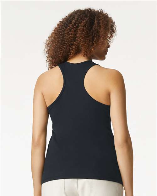 Gildan 64220LCVC Women's Softstyle CVC Racerback Tank Top - Pitch Black - model back