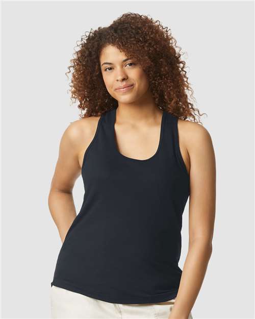 Gildan 64220LCVC Women's Softstyle CVC Racerback Tank Top - Pitch Black - model front