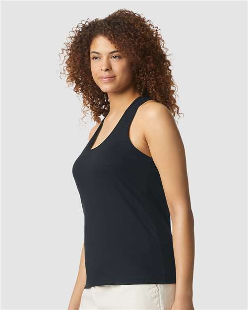 Gildan 64220LCVC Women's Softstyle CVC Racerback Tank Top - Pitch Black - model side
