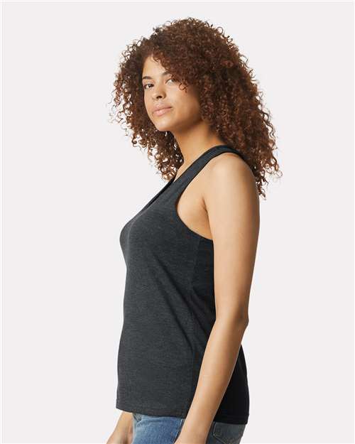 Gildan 64220LCVC Women's Softstyle CVC Racerback Tank Top - Pitch Black Mist - model side