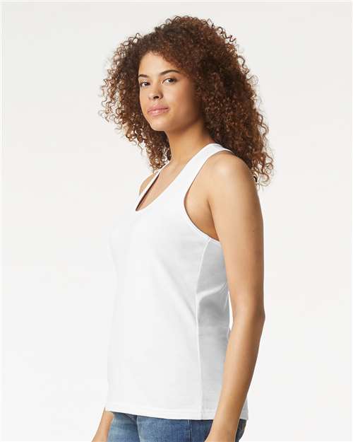 Gildan 64220LCVC Women's Softstyle CVC Racerback Tank Top - White - model side