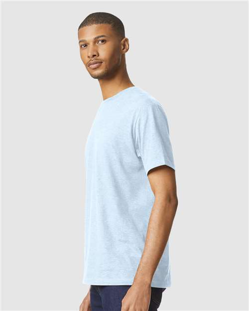 Gildan 64000CVC Unisex Softstyle CVC T-Shirt - Light Blue Mist - model side
