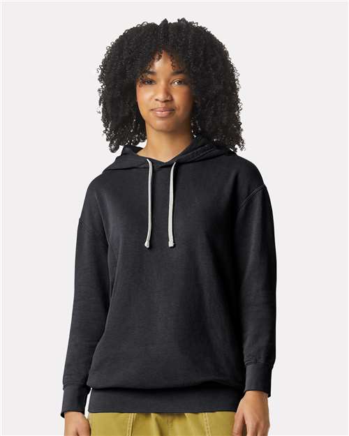 Comfort Colors 1467 Unisex Garment-Dyed Lightweight Hooded Sweatshirt - Black - model front