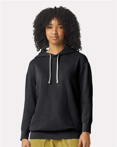 Comfort Colors 1467 Unisex Garment-Dyed Lightweight Hooded Sweatshirt - Black - model front