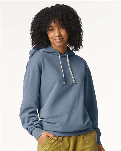 Comfort Colors 1467 Unisex Garment-Dyed Lightweight Hooded Sweatshirt - Blue Jean - model front