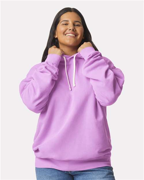 Comfort Colors 1467 Unisex Garment-Dyed Lightweight Hooded Sweatshirt - Neon Violet - model front