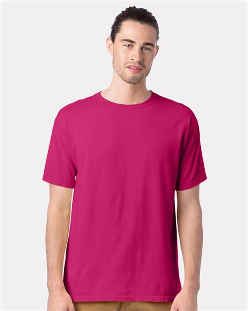Hanes GDH100 Men's Garment-Dyed T-Shirt - Peony Pink - model front