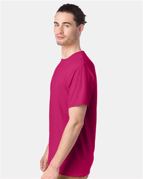 Hanes GDH100 Men's Garment-Dyed T-Shirt - Peony Pink - model side
