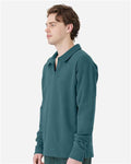 Hanes GDH490 Unisex Garment-Dyed Polo Collar Sweatshirt - Cactus - model side