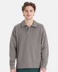 Hanes GDH490 Unisex Garment-Dyed Polo Collar Sweatshirt - Concrete Grey - model front