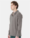 Hanes GDH490 Unisex Garment-Dyed Polo Collar Sweatshirt - Concrete Grey - model side