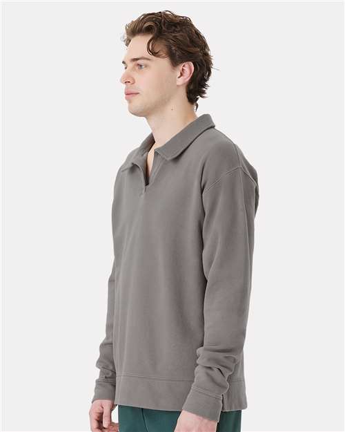 Hanes GDH490 Unisex Garment-Dyed Polo Collar Sweatshirt - Concrete Grey - model side