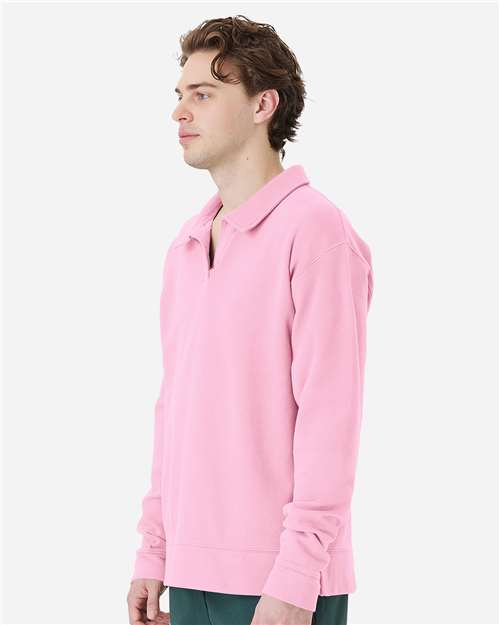 Hanes GDH490 Unisex Garment-Dyed Polo Collar Sweatshirt - Cotton Candy - model side