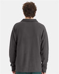 Hanes GDH490 Unisex Garment-Dyed Polo Collar Sweatshirt - New Railroad Grey - model back