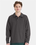 Hanes GDH490 Unisex Garment-Dyed Polo Collar Sweatshirt - New Railroad Grey - model front