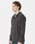 Hanes GDH490 Unisex Garment-Dyed Polo Collar Sweatshirt - New Railroad Grey - model side