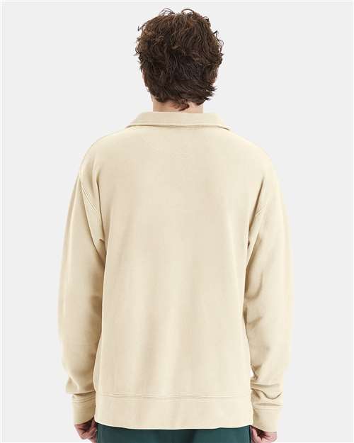 Hanes GDH490 Unisex Garment-Dyed Polo Collar Sweatshirt - Parchment - model back