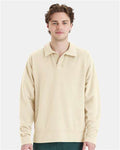 Hanes GDH490 Unisex Garment-Dyed Polo Collar Sweatshirt - Parchment - model front