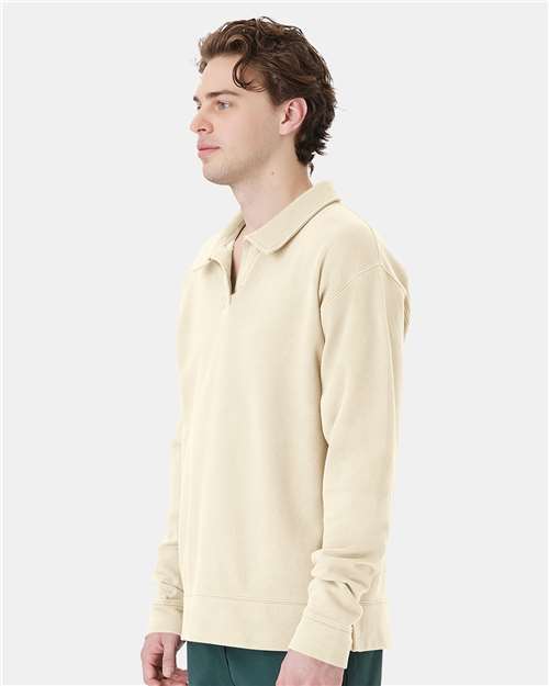 Hanes GDH490 Unisex Garment-Dyed Polo Collar Sweatshirt - Parchment - model side