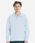 Hanes GDH490 Unisex Garment-Dyed Polo Collar Sweatshirt - Soothing Blue - model front