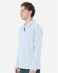 Hanes GDH490 Unisex Garment-Dyed Polo Collar Sweatshirt - Soothing Blue - model side