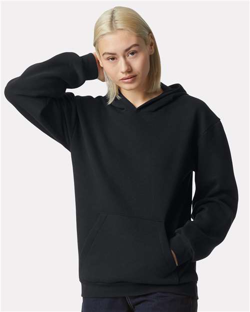 American Apparel RF498 Unisex ReFlex Fleece Hoodie Sweatshirt - Black - model front