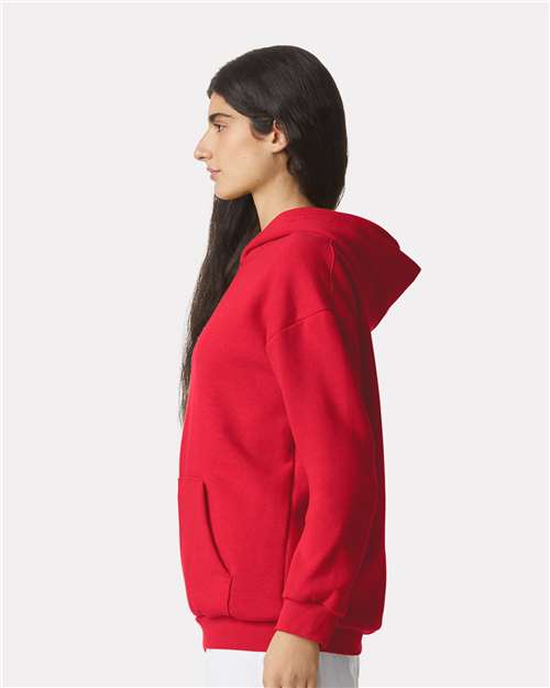 American Apparel RF498 Unisex ReFlex Fleece Hoodie Sweatshirt - Cardinal - model side