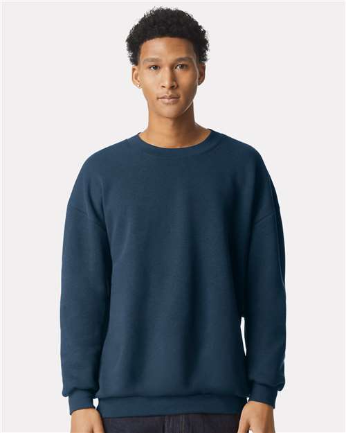 American Apparel RF496 Unisex ReFlex Fleece Crewneck Sweatshirt - Sea Blue - model front