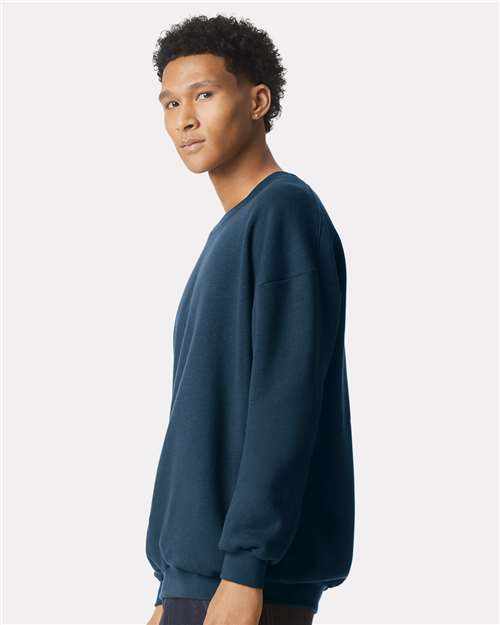 American Apparel RF496 Unisex ReFlex Fleece Crewneck Sweatshirt - Sea Blue - model side