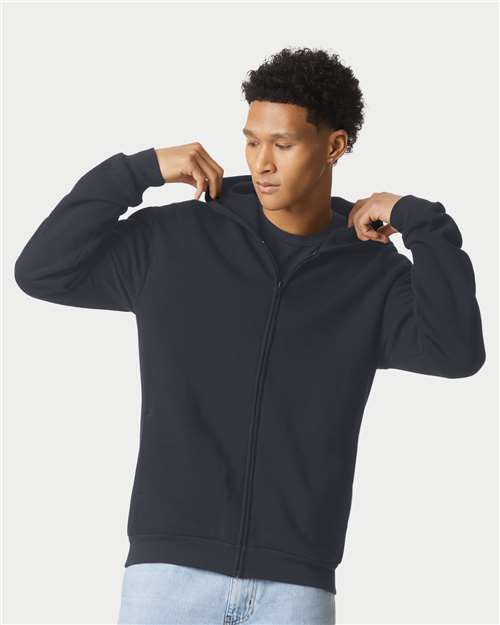 American Apparel RF497 Unisex ReFlex Fleece Full-Zip Hoodie Sweatshirt - Black - model front