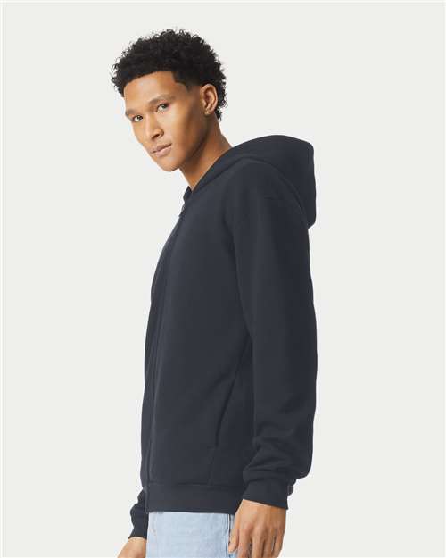 American Apparel RF497 Unisex ReFlex Fleece Full-Zip Hoodie Sweatshirt - Black - model side