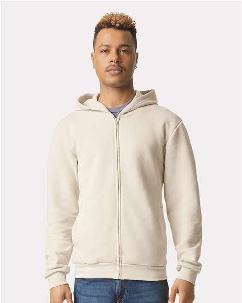 American Apparel RF497 Unisex ReFlex Fleece Full-Zip Hoodie Sweatshirt - Bone - model front
