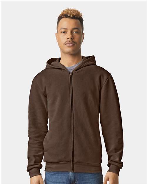 American Apparel RF497 Unisex ReFlex Fleece Full-Zip Hoodie Sweatshirt - Brown - model front
