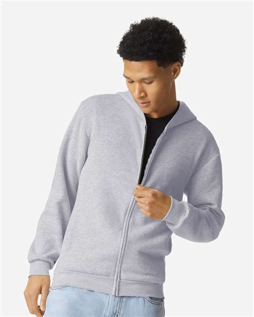 American Apparel RF497 Unisex ReFlex Fleece Full-Zip Hoodie Sweatshirt - Heather Grey - model front