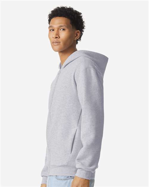 American Apparel RF497 Unisex ReFlex Fleece Full-Zip Hoodie Sweatshirt - Heather Grey - model side