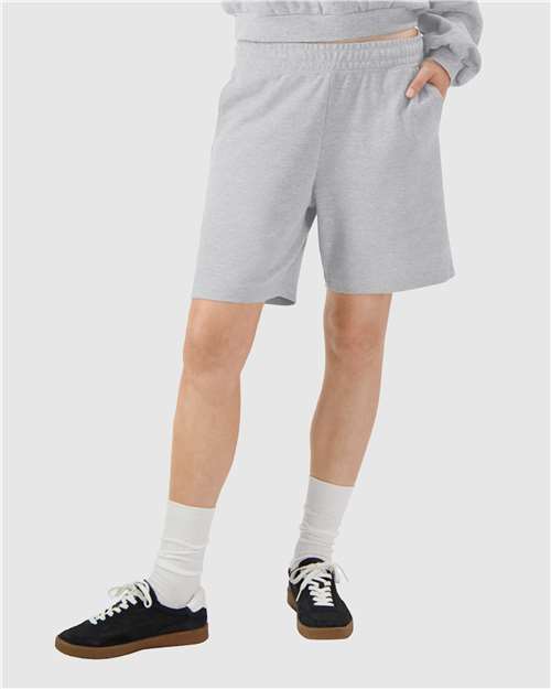 American Apparel 2PQ Unisex Pique Gym Shorts - Heather Grey - model front