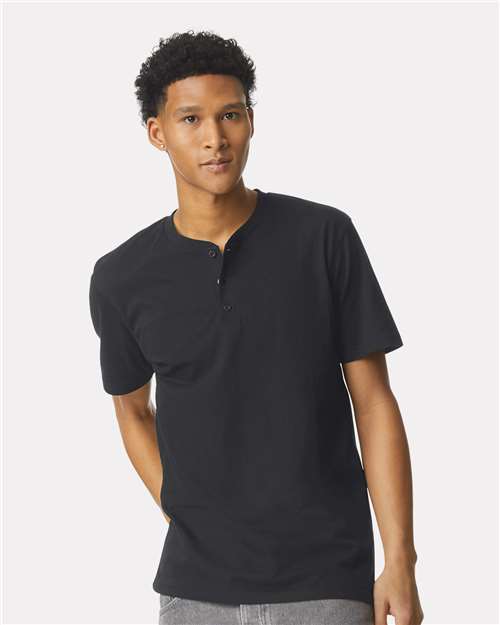 American Apparel 2004CVC Unisex CVC Henley Tee - Black - model front