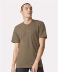American Apparel 2004CVC Unisex CVC Henley Tee - Heather Army - model front