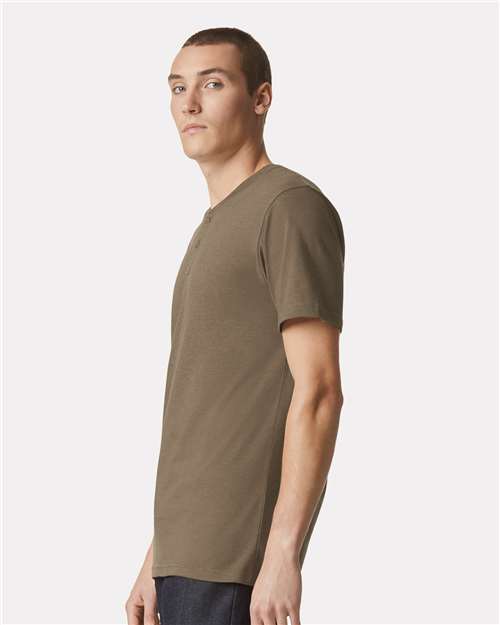 American Apparel 2004CVC Unisex CVC Henley Tee - Heather Army - model side