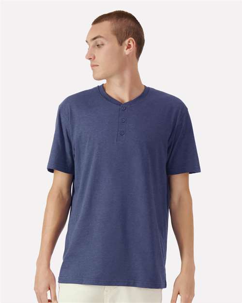 American Apparel 2004CVC Unisex CVC Henley Tee - Heather Indigo - model front