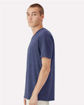 American Apparel 2004CVC Unisex CVC Henley Tee - Heather Indigo - model side