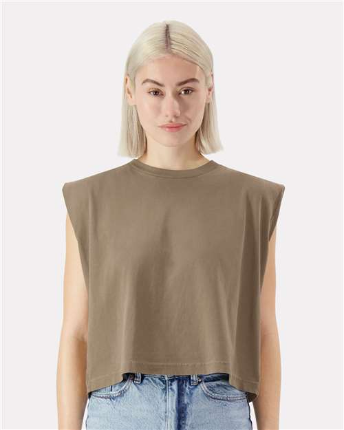 American Apparel 307GD Women's Garment-Dyed Heavyweight Muscle Tee - Faded Brown - model front