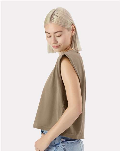 American Apparel 307GD Women's Garment-Dyed Heavyweight Muscle Tee - Faded Brown - model side