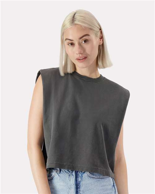 American Apparel 307GD Women's Garment-Dyed Heavyweight Muscle Tee - Faded Black - model front