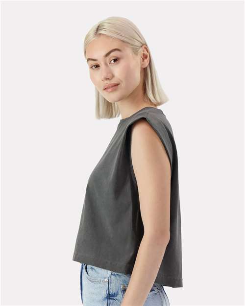 American Apparel 307GD Women's Garment-Dyed Heavyweight Muscle Tee - Faded Black - model side